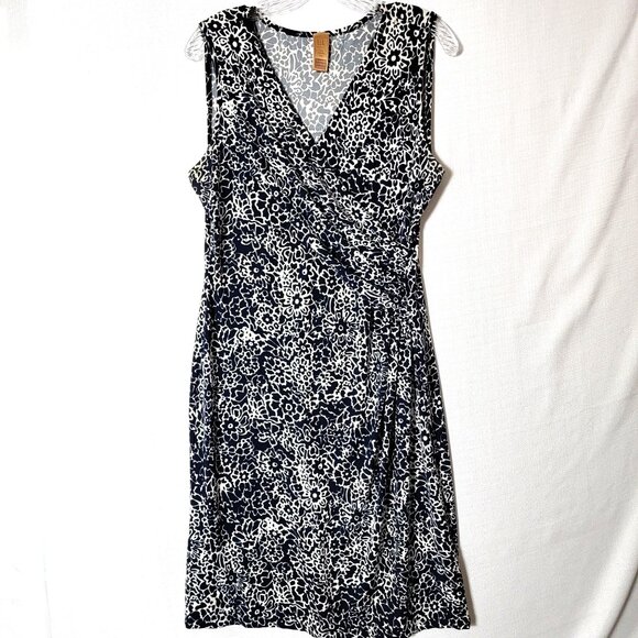 LEL Long Elegant Legs Womens Dress Sz M Ruched Waist Sleeveless Black White USA - Picture 5 of 12